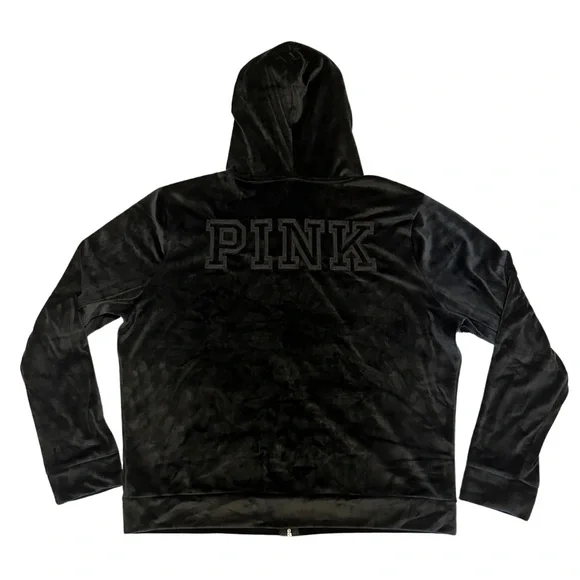 EUC Victoria’s Secret PINK Women’s Velour Hoodie in Black Size XL - Picture 2 of 6